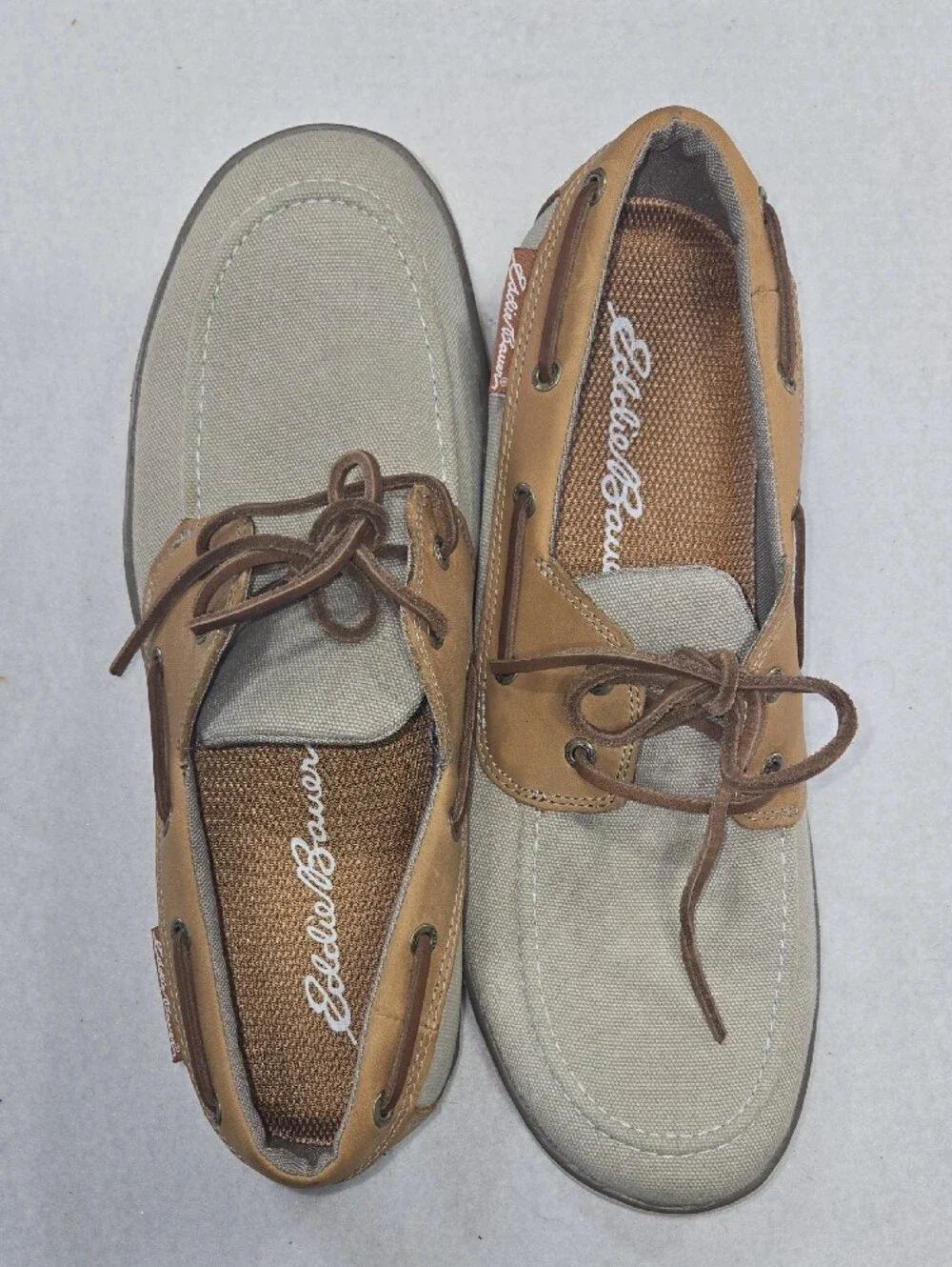 Eddie Bauer Men's Canvas & Leather Boat Shoes - Tan/Beige